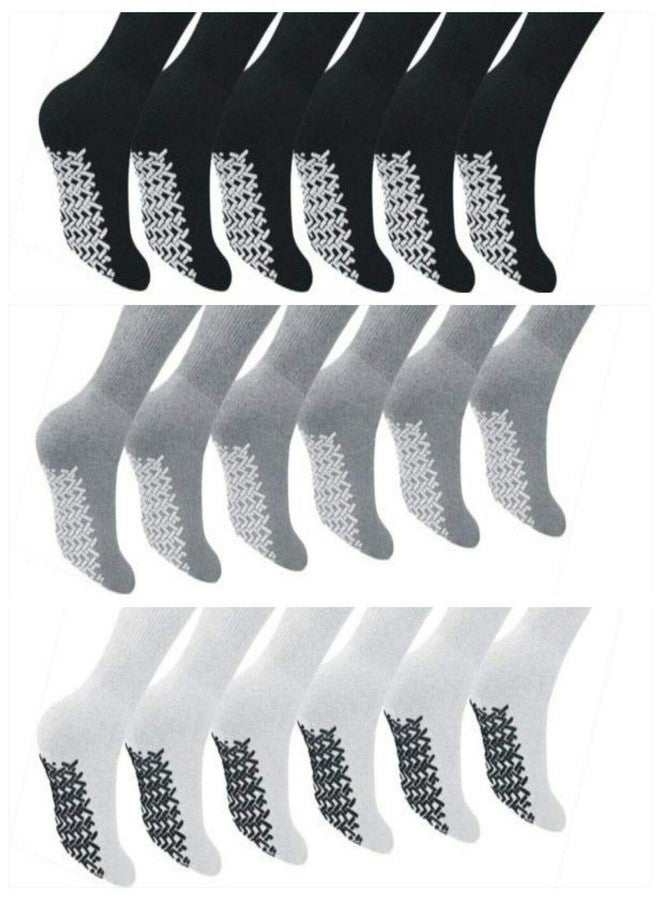 Diamond Star Anti Skid Socks Non Slip Non Binding With Grips Hospital Diabetic Crew Socks For Men Women (12 Pack White, Big & Tall Men 13-15 Shoe Size 9-14) - Image 1